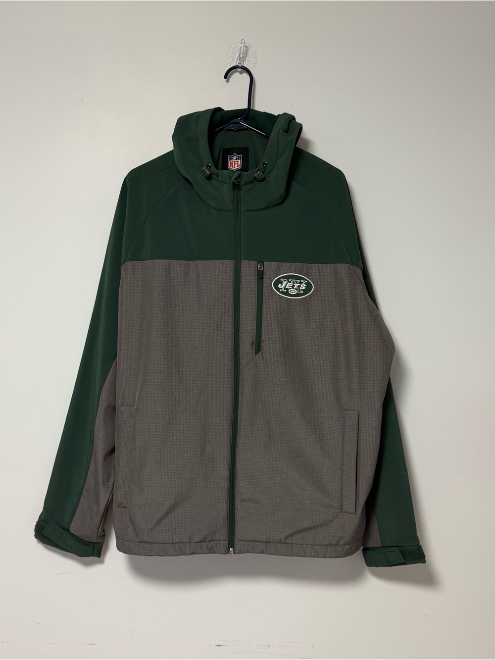 NY Jets NFL Hooded Softshell Jacket – Green & Gray – Men's XL